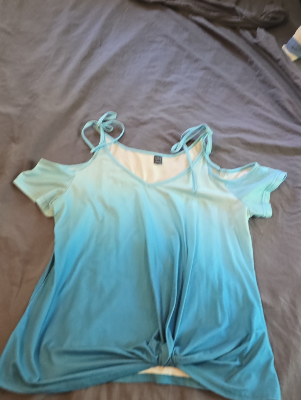 SHEIN Aqua Ombre Cold-Shoulder Tie-Strap Blouse